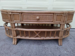 RATTAN COFFEE TABLE WITH LEATHER TRIM