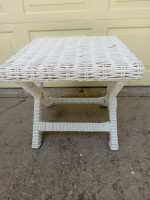 WHITE RATTAN STOOL, OTTOMAN OR END TABLE - 2 AVAILABLE