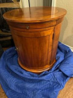 Beautiful Wood Circular End Table with Deep Storage & Pull-Out Drawer