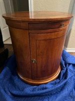 Beautiful Wood Circular End Table with Deep Storage & Pull-Out Drawer