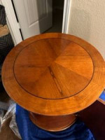 Beautiful Wood Circular End Table with Deep Storage & Pull-Out Drawer