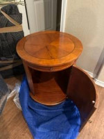 Beautiful Wood Circular End Table with Deep Storage & Pull-Out Drawer