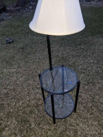 Black metal /glass End Table with built-in Lamp
