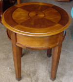 Round Inlay Cherry End Table with 1 Drawer T-247-6