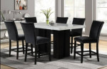 Counter Height White Marble Top Table with Six Fiber Chairs