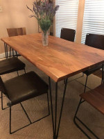 Live Edge Solid Acacia Wood Dining Table and Chairs