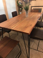 Live Edge Solid Acacia Wood Dining Table and Chairs