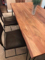 Live Edge Solid Acacia Wood Dining Table and Chairs