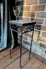 Small wrought iron side table with tumbled marble top