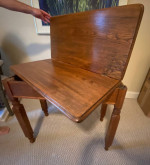 Shape shifting folding wood table   34x34” open and 17x34” closed.
