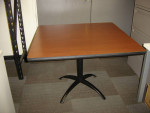 Used 42" Square Breakroom Table, Cherry Laminate, Black Base