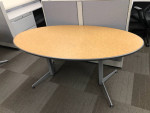 Used Oval Conference Table 66"Wx36"D, Maple Top Gray Legs
