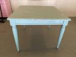 Wood square blue chalk paint distressed finish dining desk table