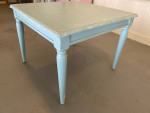 Wood square blue chalk paint distressed finish dining desk table