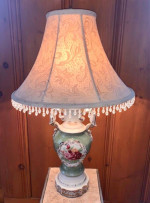 1940s Victorian Limoges Urich Handled Urn Style Table Lamp Flower Medallion Gold
