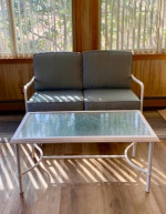 Indoor / Outdoor Furniture Set: Bench Seat w/ Cushions & Coffee Table