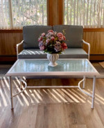 Indoor / Outdoor Furniture Set: Bench Seat w/ Cushions & Coffee Table