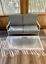 Indoor / Outdoor Furniture Set: Bench Seat w/ Cushions & Coffee Table