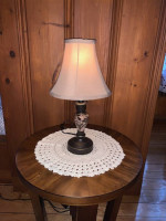 Small Faux Marble & Dark Brown Metal Table or Desk Lamp