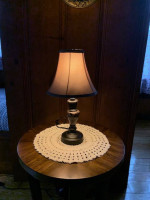 Small Faux Marble & Dark Brown Metal Table or Desk Lamp