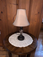 Small Faux Marble & Dark Brown Metal Table or Desk Lamp