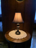 Small Faux Marble & Dark Brown Metal Table or Desk Lamp