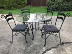 Heavy glass top real Wrought iron table/chairs-New $1800-I’m asking