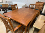 Americana Brown Wood Dining Table w/ 5 Chairs and Leaf