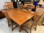 Americana Brown Wood Dining Table w/ 5 Chairs and Leaf
