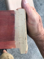Antique Mersmann end table, real redwood painted and scuffed