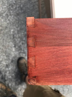 Antique Mersmann end table, real redwood painted and scuffed