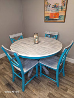 Dining table w 4 chairs blue CUSTOM COSTAL STYLE !!!