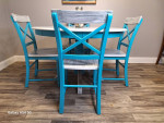 Dining table w 4 chairs blue CUSTOM COSTAL STYLE !!!
