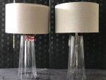 2- BRAND NEW  CLEAR GLASS TAPERED HEX TABLE LAMPS