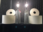 2- BRAND NEW  CLEAR GLASS TAPERED HEX TABLE LAMPS