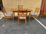 Mid Century Walnut Dining Table with Leaf and 4 Chairs. 1960s.