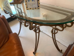 Gold toned Wrought Iron and Glass Half Moon Entry Table