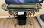 Gold toned Wrought Iron and Glass Half Moon Entry Table