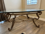 Gold Toned Wrought Iron and Glass Coffee Table