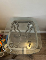 Gold Toned Wrought Iron and Glass Side Table