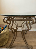 Gold Toned Wrought Iron and Glass Side Table