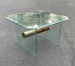 Vtg Mid Century Glass And Brass Cylinder Coffee Side End Accent Table