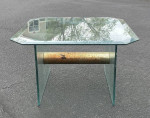 Vtg Mid Century Glass And Brass Cylinder Coffee Side End Accent Table