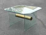 Vtg Mid Century Glass And Brass Cylinder Coffee Side End Accent Table