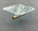 Vtg Mid Century Glass And Brass Cylinder Coffee Side End Accent Table