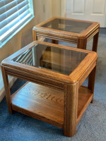 Solid Wood Side Tables End Tables with Wood and Shaded Glass Table Top