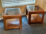Solid Wood Side Tables End Tables with Wood and Shaded Glass Table Top