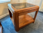 Solid Wood Side Tables End Tables with Wood and Shaded Glass Table Top