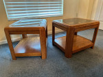 Solid Wood Side Tables End Tables with Wood and Shaded Glass Table Top