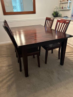 5' Dining Table, 4 Chairs, 42"Leaf, Ebony Finish